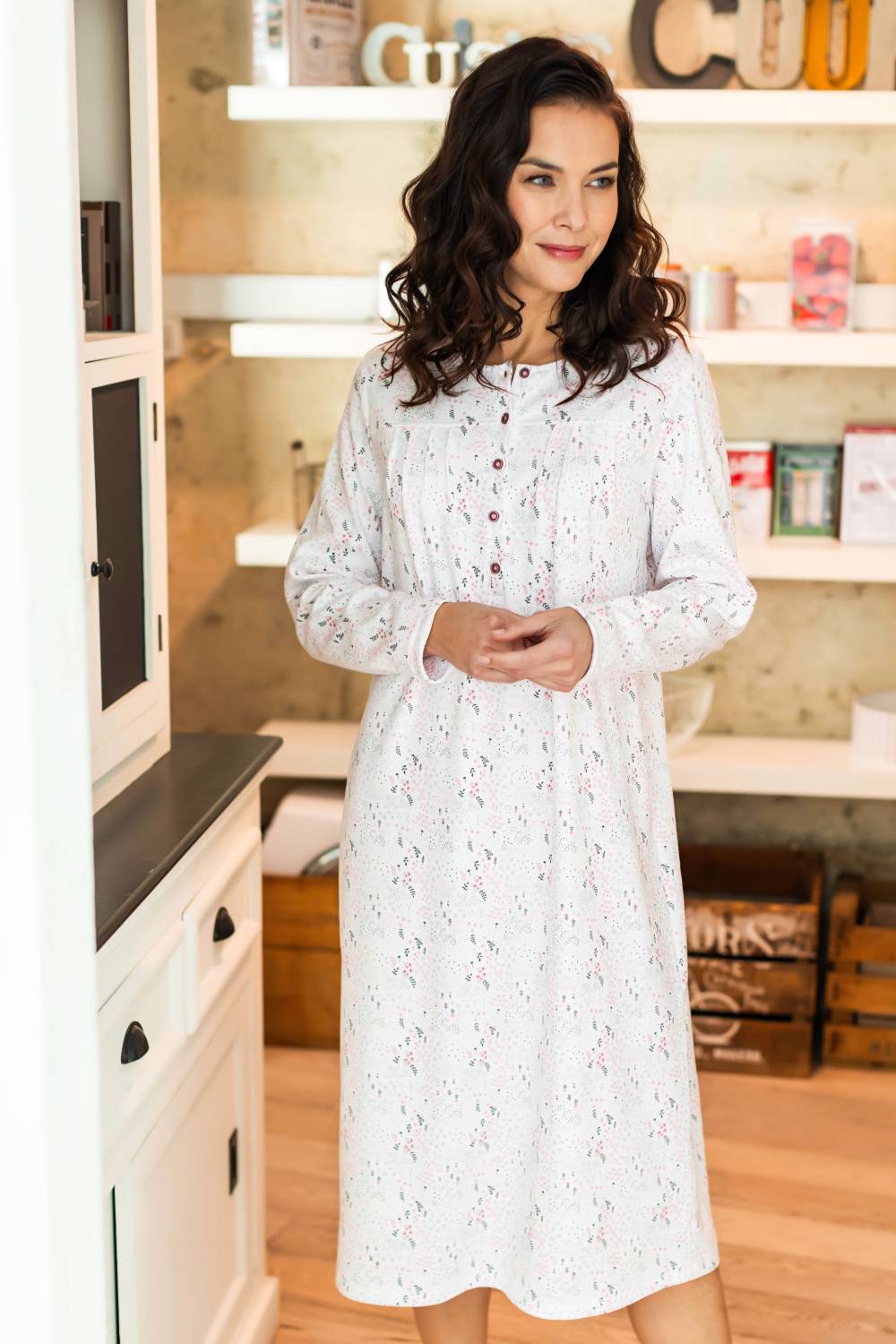 Chemise de nuit grande taille coton manches longues BARANDI