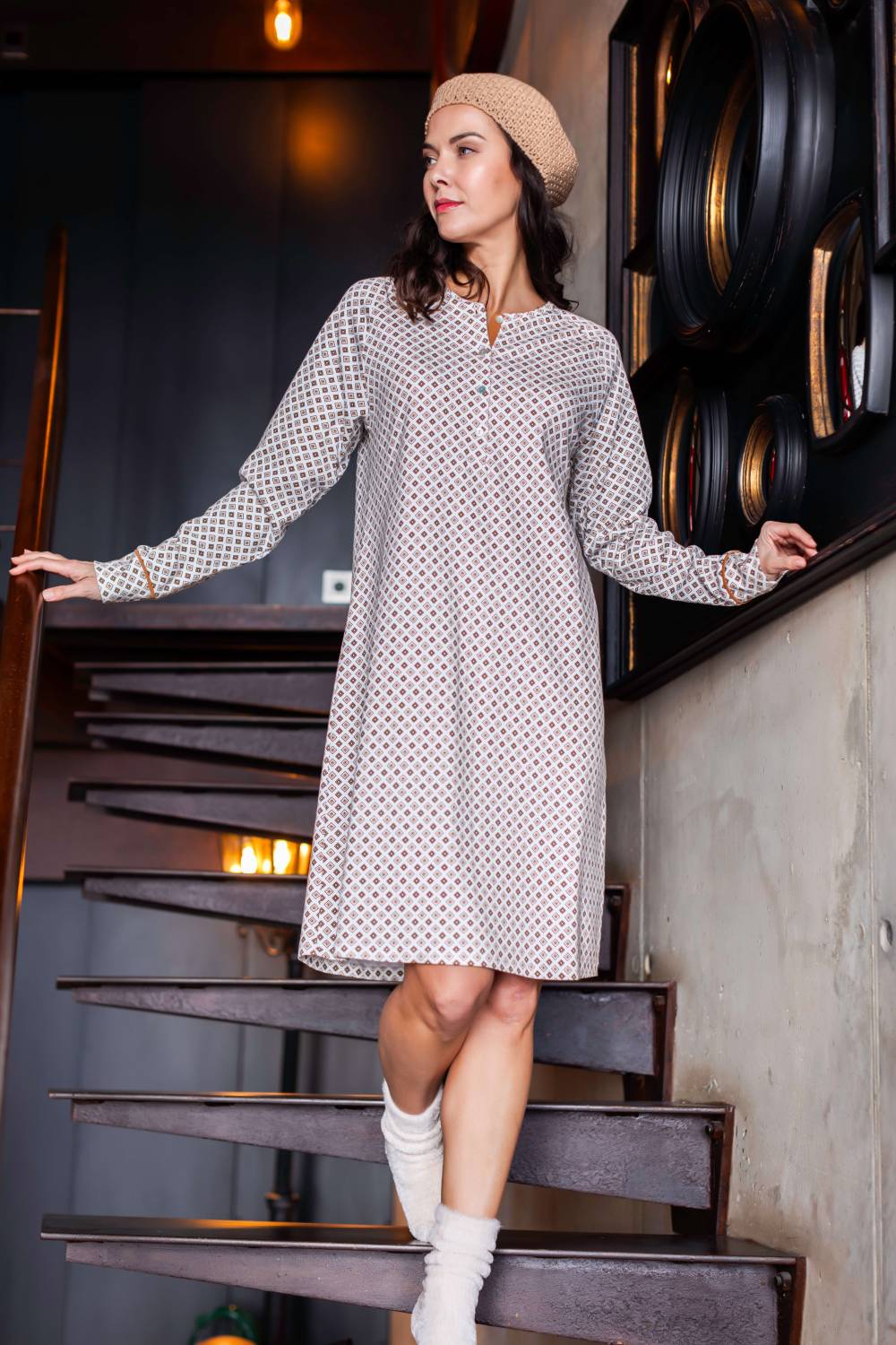 Chemise de nuit coton manches longues Barandi Ivon