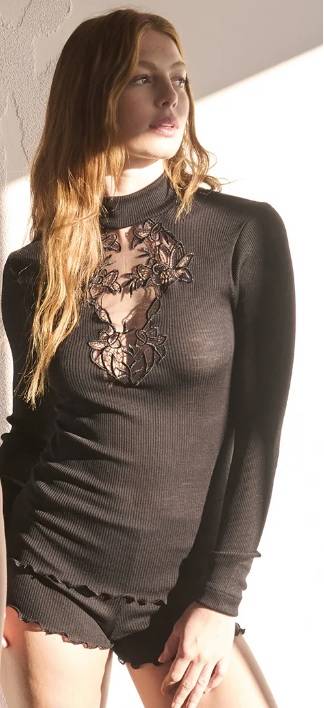 Chemise laine et soie dessus dessous manches longues Boglietti col Asia