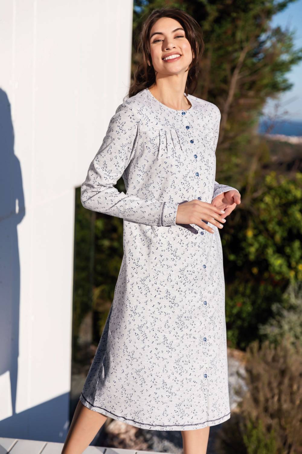 Chemise de nuit coton manches longues à fronces Barandi CLASS23
