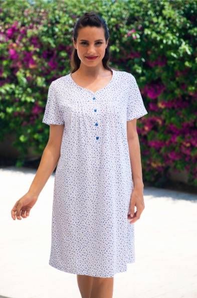 Chemise de nuit coton manches courtes à fronces Barandi Verona lingerie Rennes